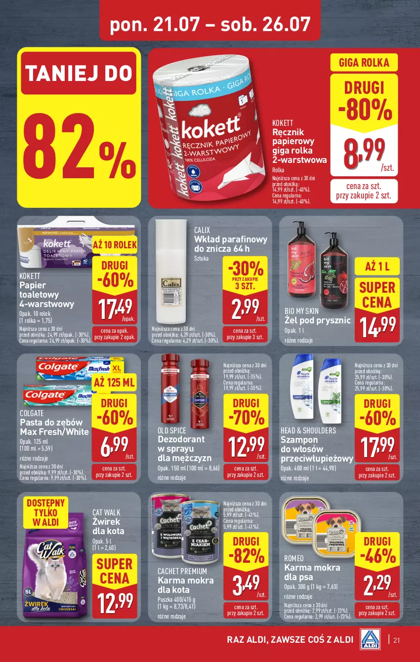 Gazetka promocyjna Aldi - Pełna oferta - ważna 21.07 do 26.07.2025 - strona 21 - produkty: Colgate, Dezodorant, LG, Old Spice, Papier, Papier toaletowy, Pasta do zębów, Ręcznik, Szampon, Znicz