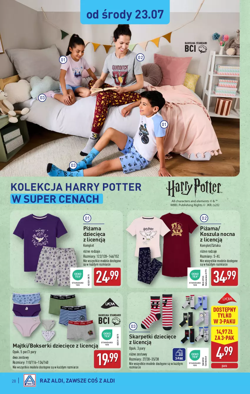 Gazetka promocyjna Aldi - Pełna oferta - ważna 21.07 do 26.07.2025 - strona 28 - produkty: Bokserki, Dzieci, Harry Potter, Karp, Kosz, Koszula, Koszula nocna, Majtki, Piżama, Ser, Skarpetki