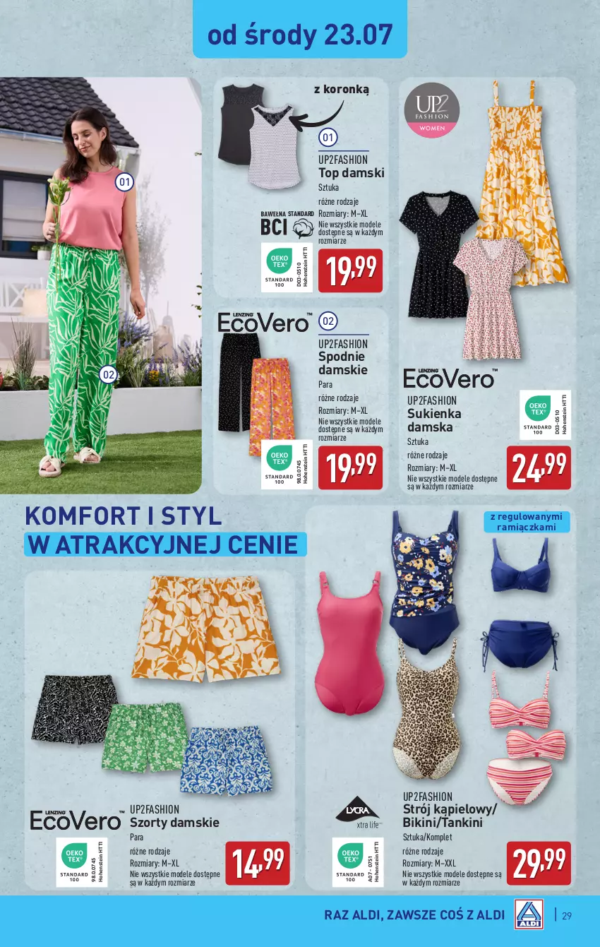 Gazetka promocyjna Aldi - Pełna oferta - ważna 21.07 do 26.07.2025 - strona 29 - produkty: Bikini, Fa, Spodnie, Strój kąpielowy, Sukienka, Szorty, Top