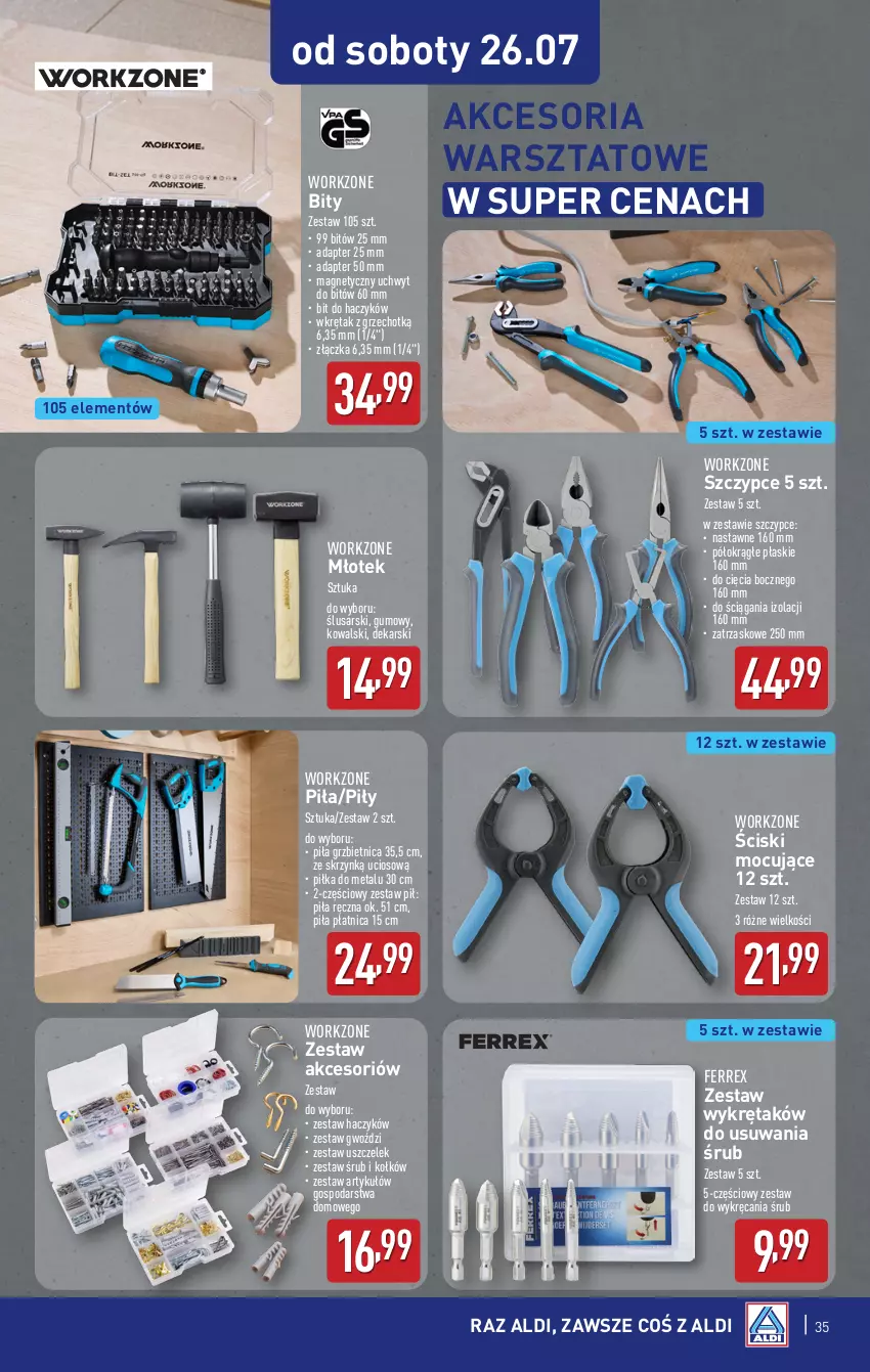 Gazetka promocyjna Aldi - Pełna oferta - ważna 21.07 do 26.07.2025 - strona 35 - produkty: Haczyk, Młot, Młotek, Piła płatnica, Szczypce, Wkręt