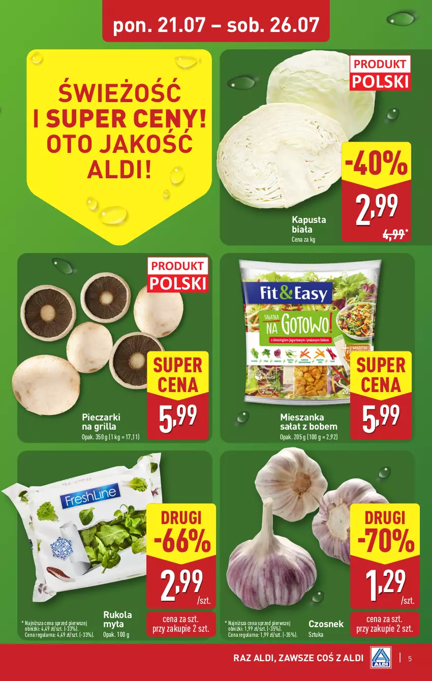 Gazetka promocyjna Aldi - Pełna oferta - ważna 21.07 do 26.07.2025 - strona 5 - produkty: Czosnek, Grill, Mieszanka sałat, Piec, Rukola, Sałat