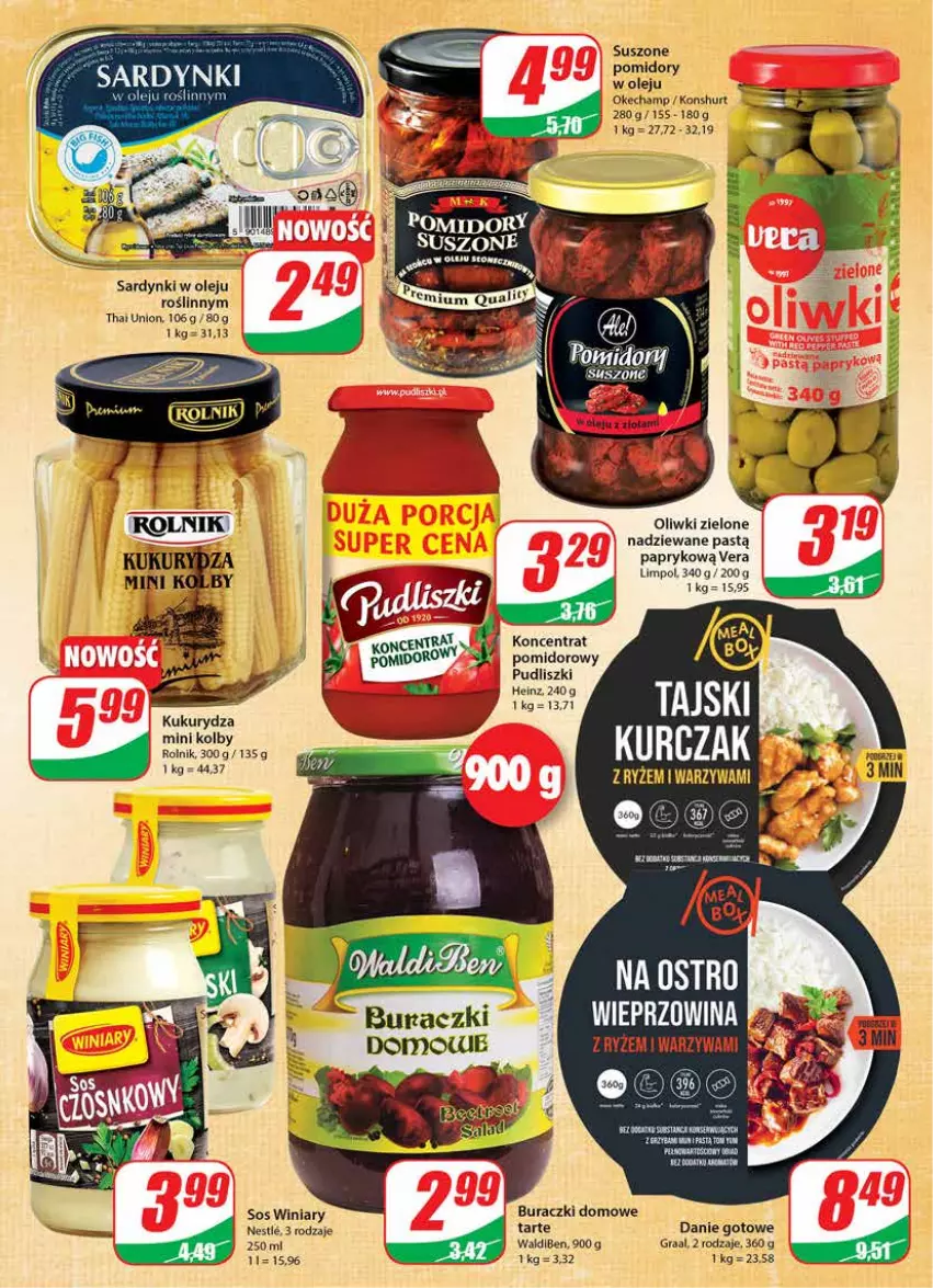 Gazetka promocyjna Dino - Gazetka - ważna 06.04 do 12.04.2022 - strona 11 - produkty: Buraczki, Danie gotowe, Gra, Graal, Heinz, Kukurydza, Olej, Oliwki, Oliwki zielone, Pomidory, Pudliszki, Rolnik, Ryż, Sos, Warzywa, Winiary