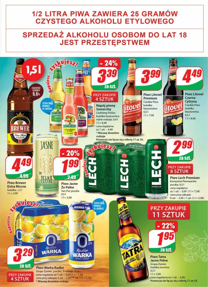 Gazetka promocyjna Dino - Gazetka - ważna 06.04 do 12.04.2022 - strona 23 - produkty: Carlsberg, Lech Premium, Napój, Piwa, Piwo, Piwo jasne, Pur, Radler, Somersby, Tatra, Warka