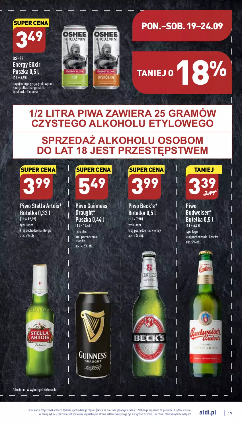 Gazetka promocyjna Aldi - Pełny katalog - ważna 19.09 do 24.09.2022 - strona 19 - produkty: Gra, Kiwi, LG, Limonka, Mango, Napój, Oshee, Piwa, Piwo, Ser