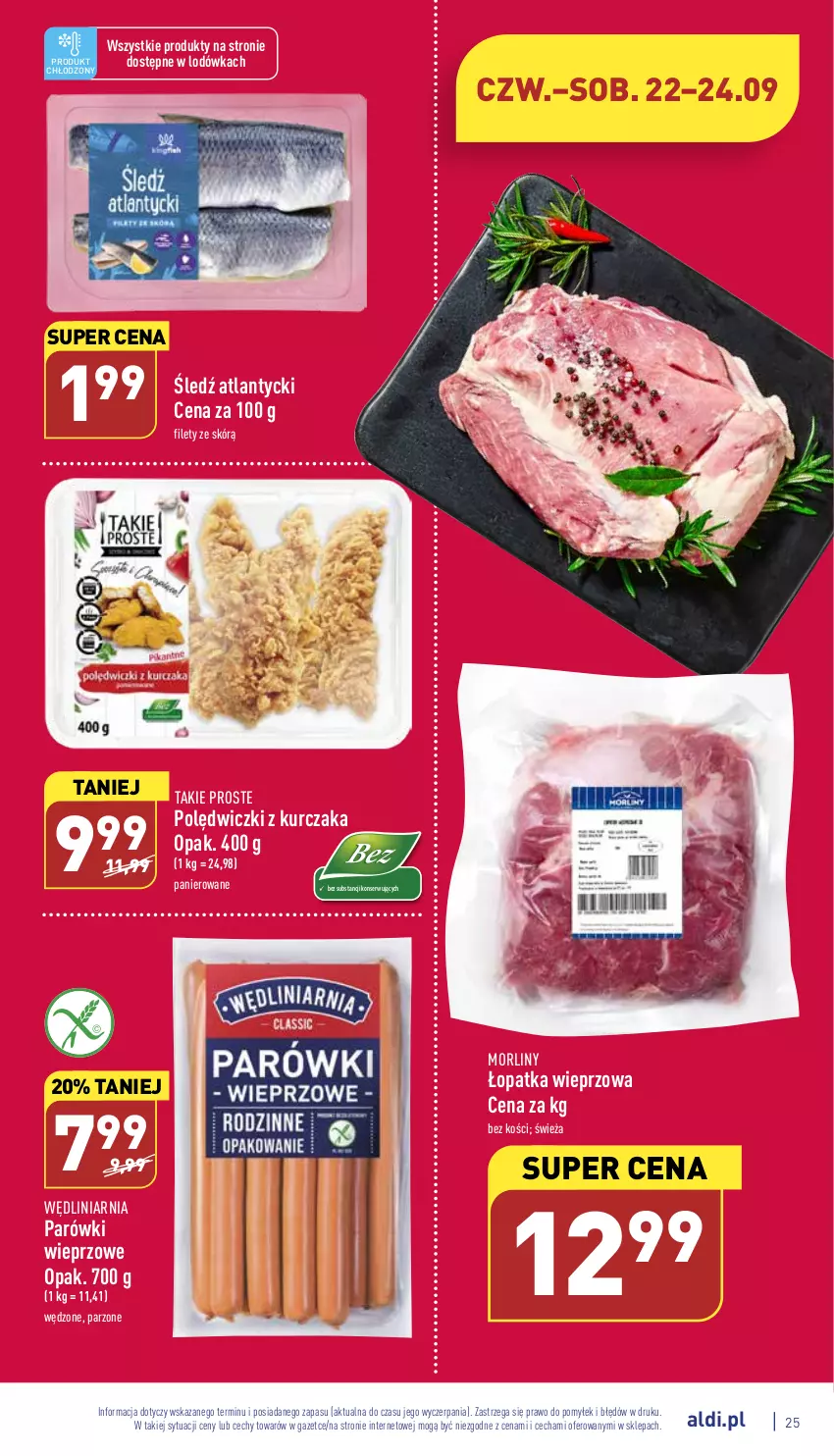 Gazetka promocyjna Aldi - Pełny katalog - ważna 19.09 do 24.09.2022 - strona 25 - produkty: Kurczak, Lodówka, Morliny, Parówki, Polędwiczki z kurczaka, Ser