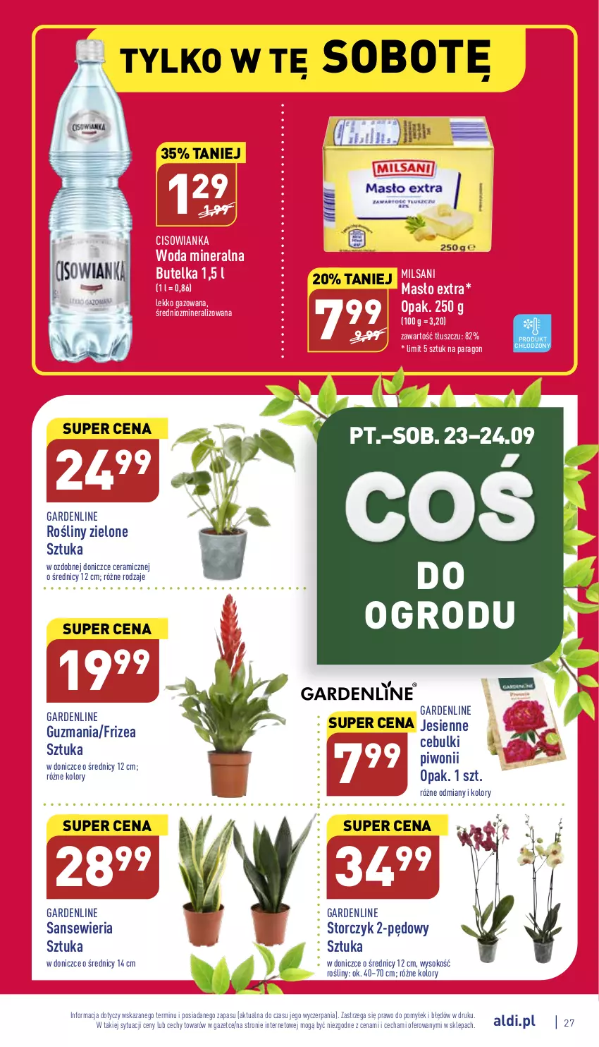 Gazetka promocyjna Aldi - Pełny katalog - ważna 19.09 do 24.09.2022 - strona 27 - produkty: Cisowianka, Masło, Piwo, Sok, Storczyk, Woda, Woda mineralna