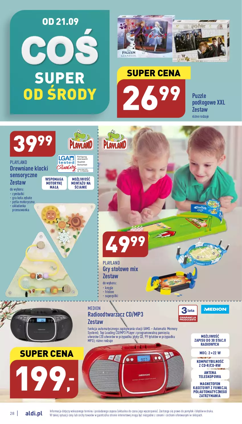 Gazetka promocyjna Aldi - Pełny katalog - ważna 19.09 do 24.09.2022 - strona 28 - produkty: Drewniane klocki, Gra, Gry, Klocki, Puzzle, Radioodtwarzacz, Teleskop, Top, Układanka