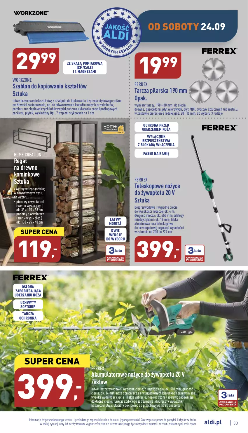 Gazetka promocyjna Aldi - Pełny katalog - ważna 19.09 do 24.09.2022 - strona 33 - produkty: Akumulator, Dźwig, Miecz, Noż, Nożyce, Pasek, Piec, Pokrowiec, Por, Regał, Rura, Ser, Sok, Sport, Teleskop, Top, Tran, Uchwyty