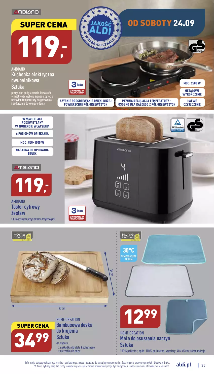 Gazetka promocyjna Aldi - Pełny katalog - ważna 19.09 do 24.09.2022 - strona 35 - produkty: Deska do krojenia, Noż, Toster