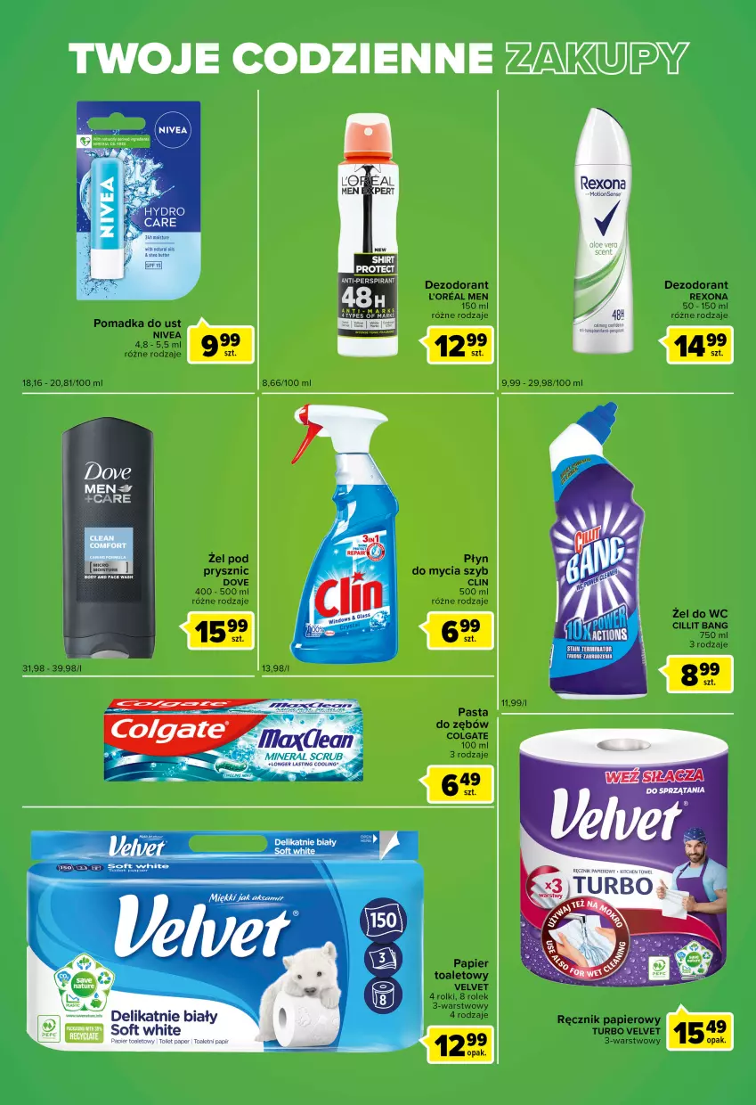 Gazetka promocyjna Carrefour - Gazetka Express - ważna 22.11 do 28.11.2022 - strona 4 - produkty: Cillit Bang, Colgate, Dezodorant, Dove, LG, Nivea, Papier, Papier toaletowy, Pasta do zębów, Ręcznik, Rexona, Rolki, Velvet