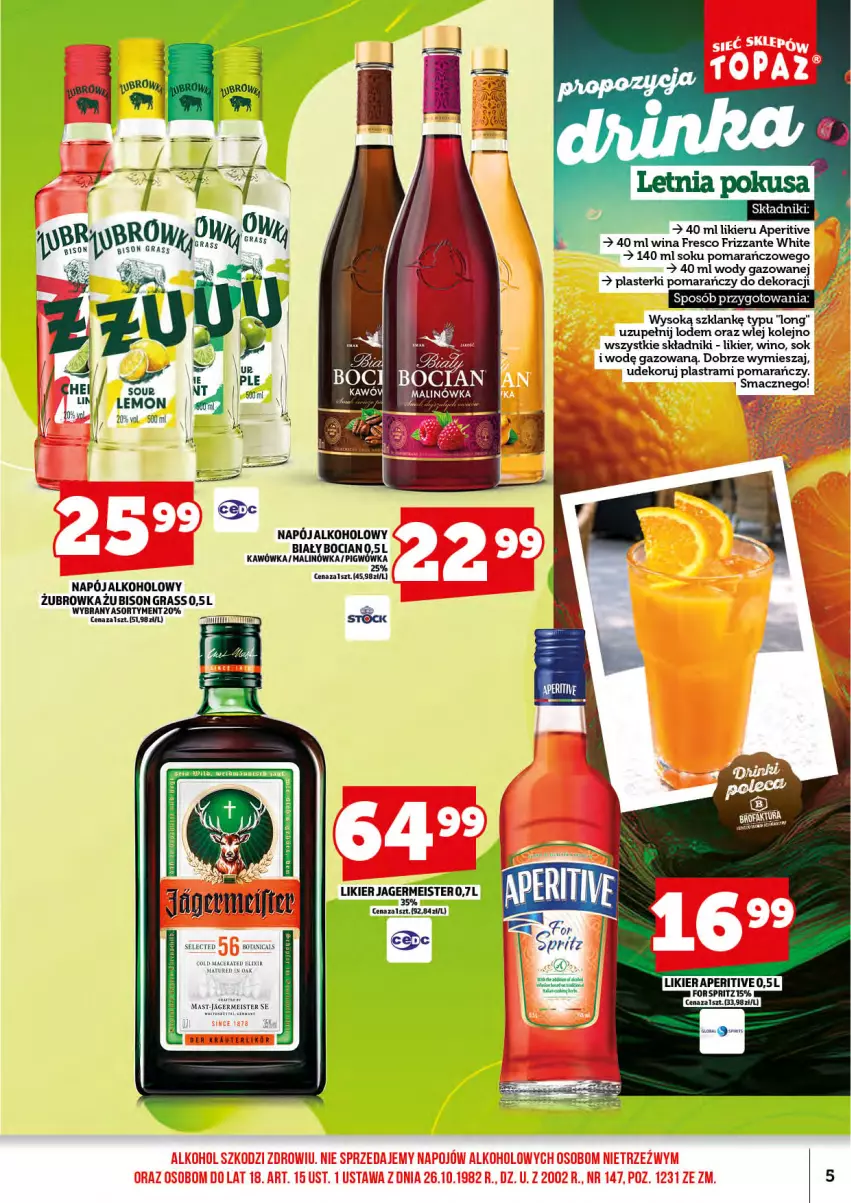 Gazetka promocyjna Topaz - Gazetka - ważna 15.06 do 30.06.2026 - strona 7 - produkty: Acer, Biały Bocian, Fresco, Gra, Jagermeister, Likier, Napój, Olej, Plasterki, Sok, Wino