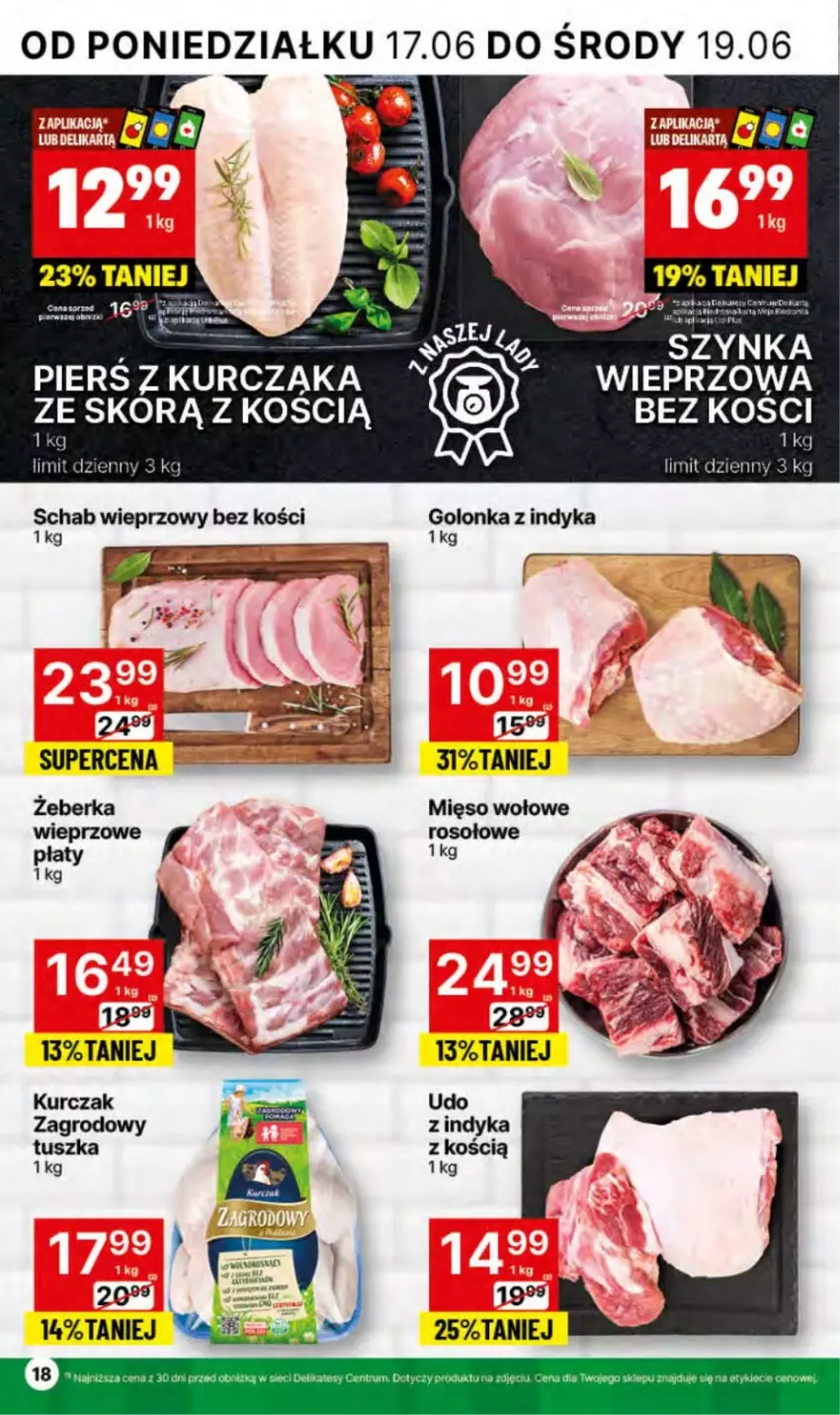 Gazetka promocyjna Delikatesy Centrum - NOWA GAZETKA Delikatesy Centrum od 17 czerwca! 17-23.06.2024 - ważna 17.06 do 23.06.2024 - strona 18 - produkty: Kurczak, Mięso, Mięso wołowe, Schab wieprzowy, Szynka, Tusz