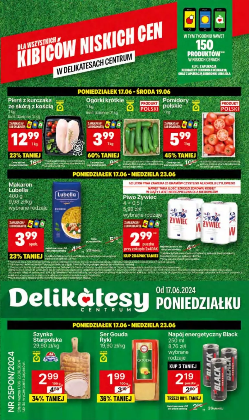 Gazetka promocyjna Delikatesy Centrum - NOWA GAZETKA Delikatesy Centrum od 17 czerwca! 17-23.06.2024 - ważna 17.06 do 23.06.2024 - strona 4 - produkty: Acer, Fa, Gouda, Gra, Kurczak, Lack, Listwa, Makaron, Mus, Napój, Napój energetyczny, Piec, Piwa, Piwo, Ryba, Ser, Szynka