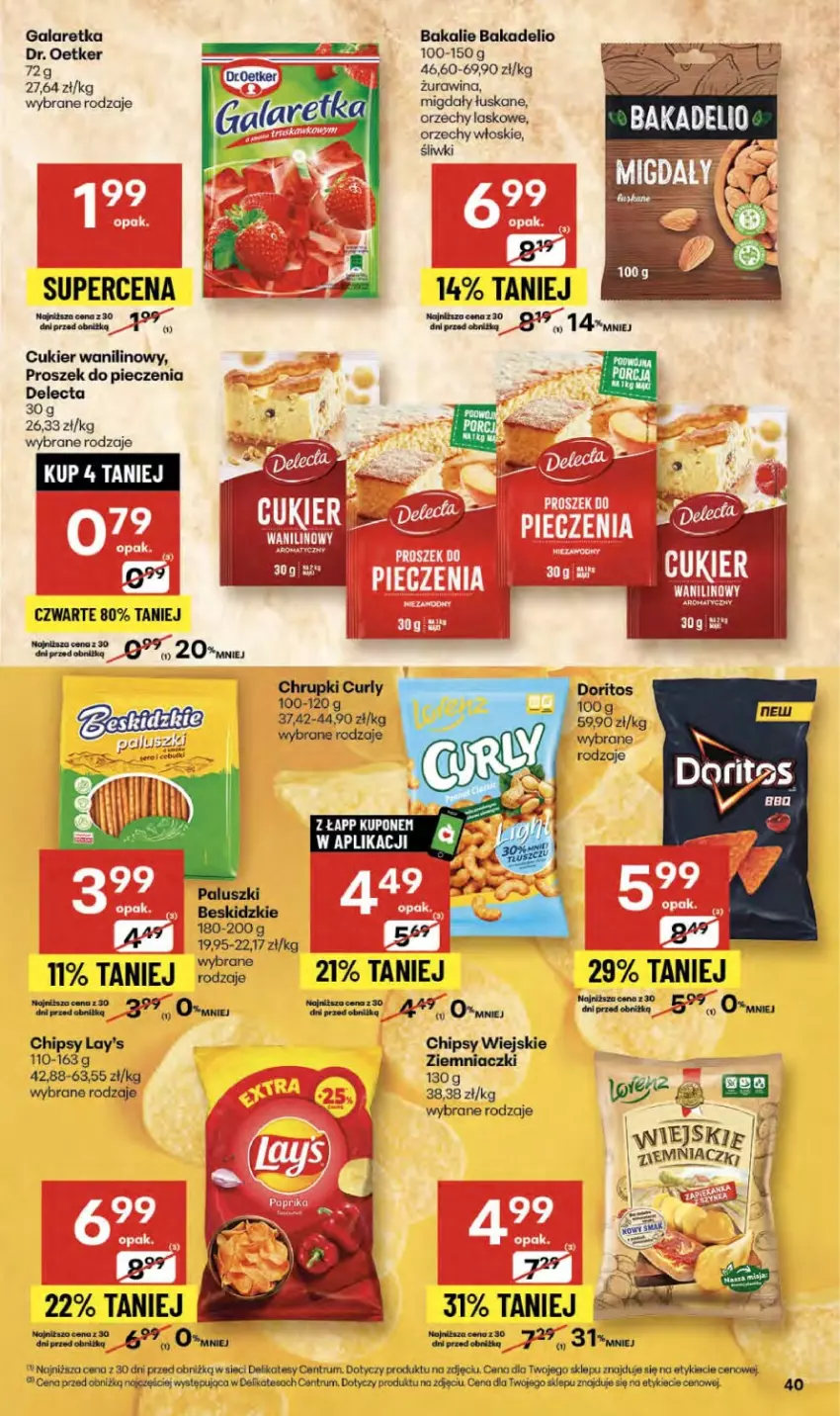 Gazetka promocyjna Delikatesy Centrum - Franczyza DC40 Czwartek - ważna 02.10 do 08.10.2025 - strona 40 - produkty: Beskidzki, Chipsy, Chrupki, Cukier, Cukier wanilinowy, Delecta, Dr. Oetker, Gala, Galaretka, Orzechy włoskie, Piec, Proszek do pieczenia, Rum