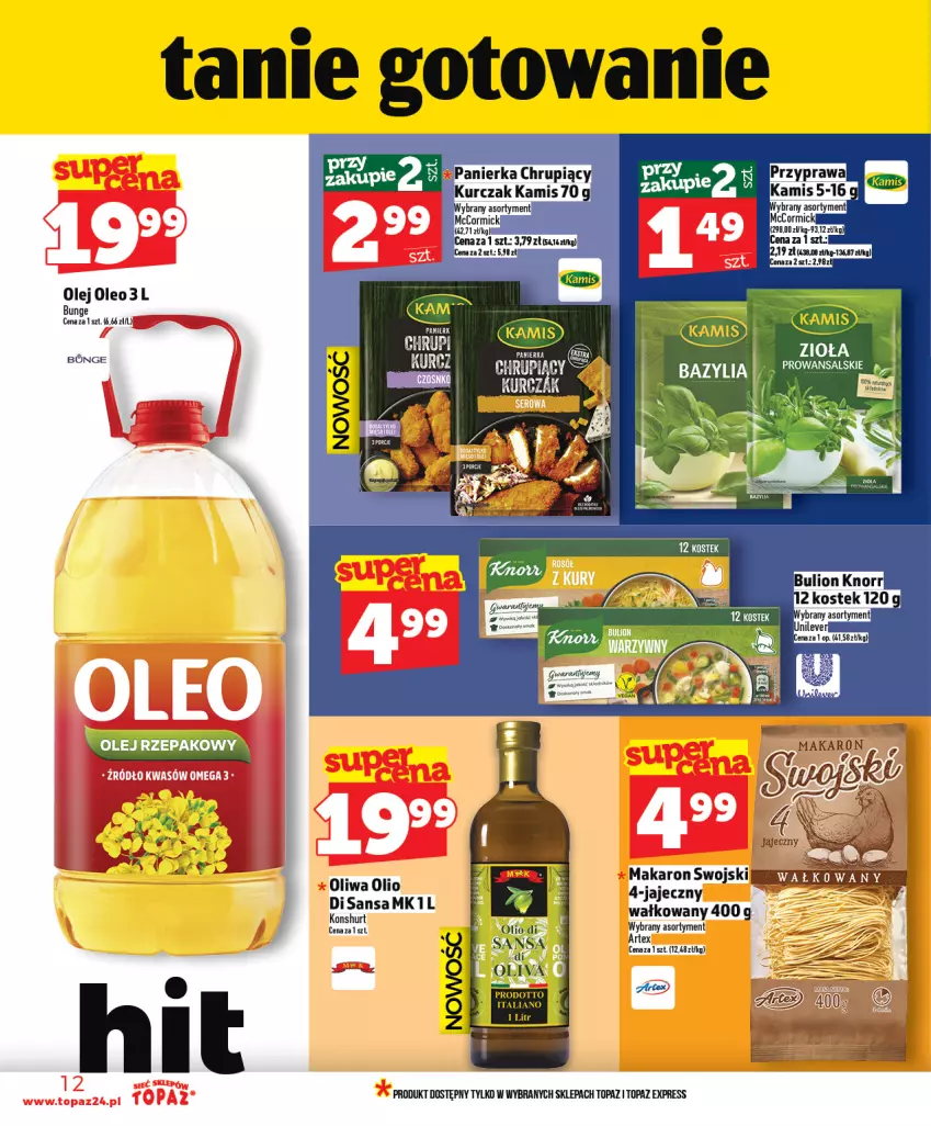 Gazetka promocyjna Topaz - Gazetka - ważna 22.01 do 28.01.2026 - strona 12 - produkty: Kamis, Kurczak, Makaron, Olej, Olej rzepakowy, Oleo, Top
