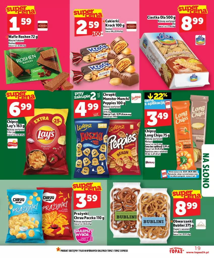 Gazetka promocyjna Topaz - Gazetka - ważna 22.01 do 28.01.2026 - strona 19 - produkty: Ciastka, Cukier, Cukierki, Gin, Grill, Kakao, Top, Wafle