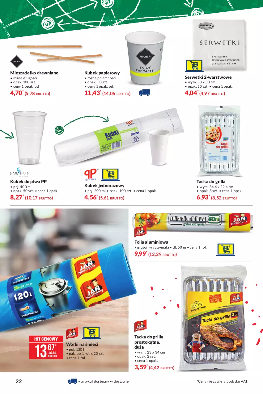 Gazetka promocyjna Makro - [Oferta specjalna] Wszystko na grill - ważna 15.06 do 28.06.2021 - strona 22 - produkty: Folia aluminiowa, Grill, Kubek, Kubek papierowy, Papier, Piwa, Ser, Serwetki, Worki na śmiec, Worki na śmieci