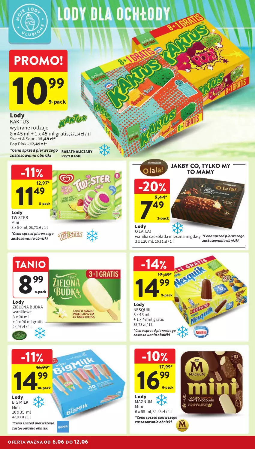 Gazetka promocyjna Intermarche - Gazetka Intermarche - ważna 06.06 do 12.06.2024 - strona 28 - produkty: Big Milk, Czekolada, Czekolada mleczna, Gra, Kaktus, Lody, Migdały, Nesquik, Zielona Budka