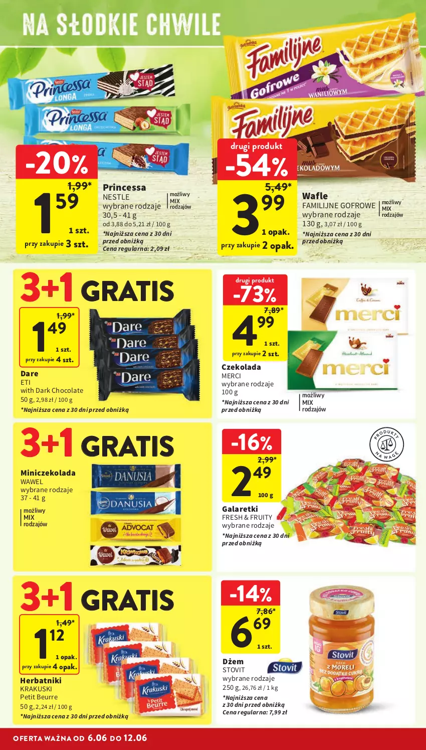 Gazetka promocyjna Intermarche - Gazetka Intermarche - ważna 06.06 do 12.06.2024 - strona 32 - produkty: Czekolada, Dżem, Fa, Gala, Galaretki, Gra, Herbatniki, Krakus, Krakuski, Merci, Princessa, Wafle, Wawel