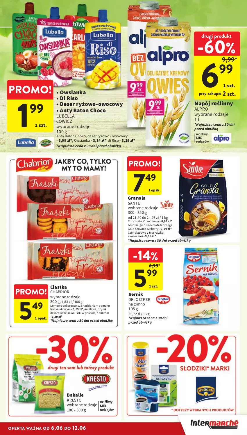 Gazetka promocyjna Intermarche - Gazetka Intermarche - ważna 06.06 do 12.06.2024 - strona 33 - produkty: Alpro, Baton, Bell, Bella, Brownie, Chabrior, Ciastka, Deser, Dr. Oetker, Gra, Granola, LG, Lubella, Napój, Napój roślinny, Owsianka, Ryż, Sante, Ser