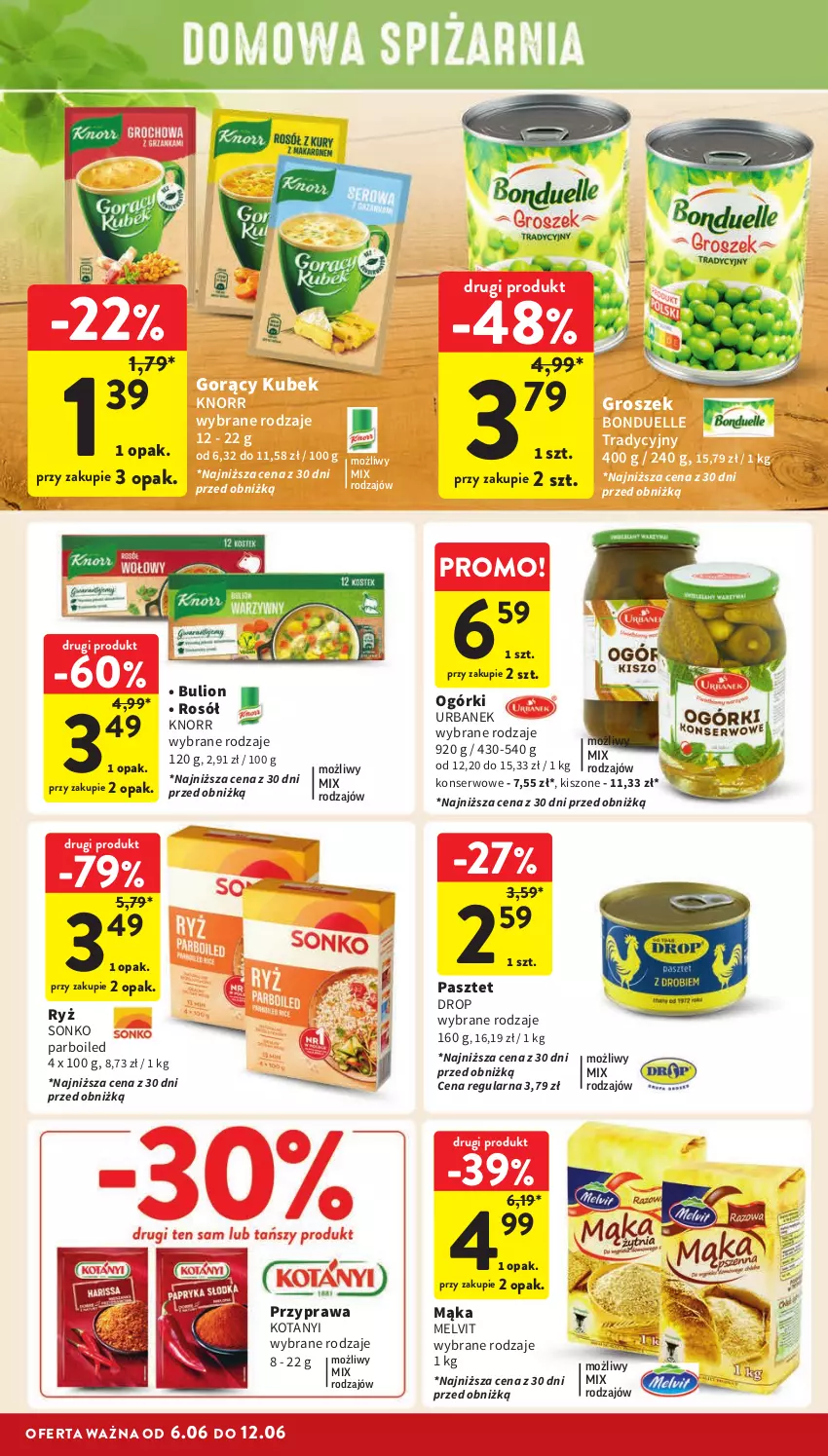 Gazetka promocyjna Intermarche - Gazetka Intermarche - ważna 06.06 do 12.06.2024 - strona 36 - produkty: Bonduelle, Bulion, Groszek, Knorr, Kubek, Lion, Mąka, Melvit, Pasztet, Rosół, Ryż, Ser, Sonko