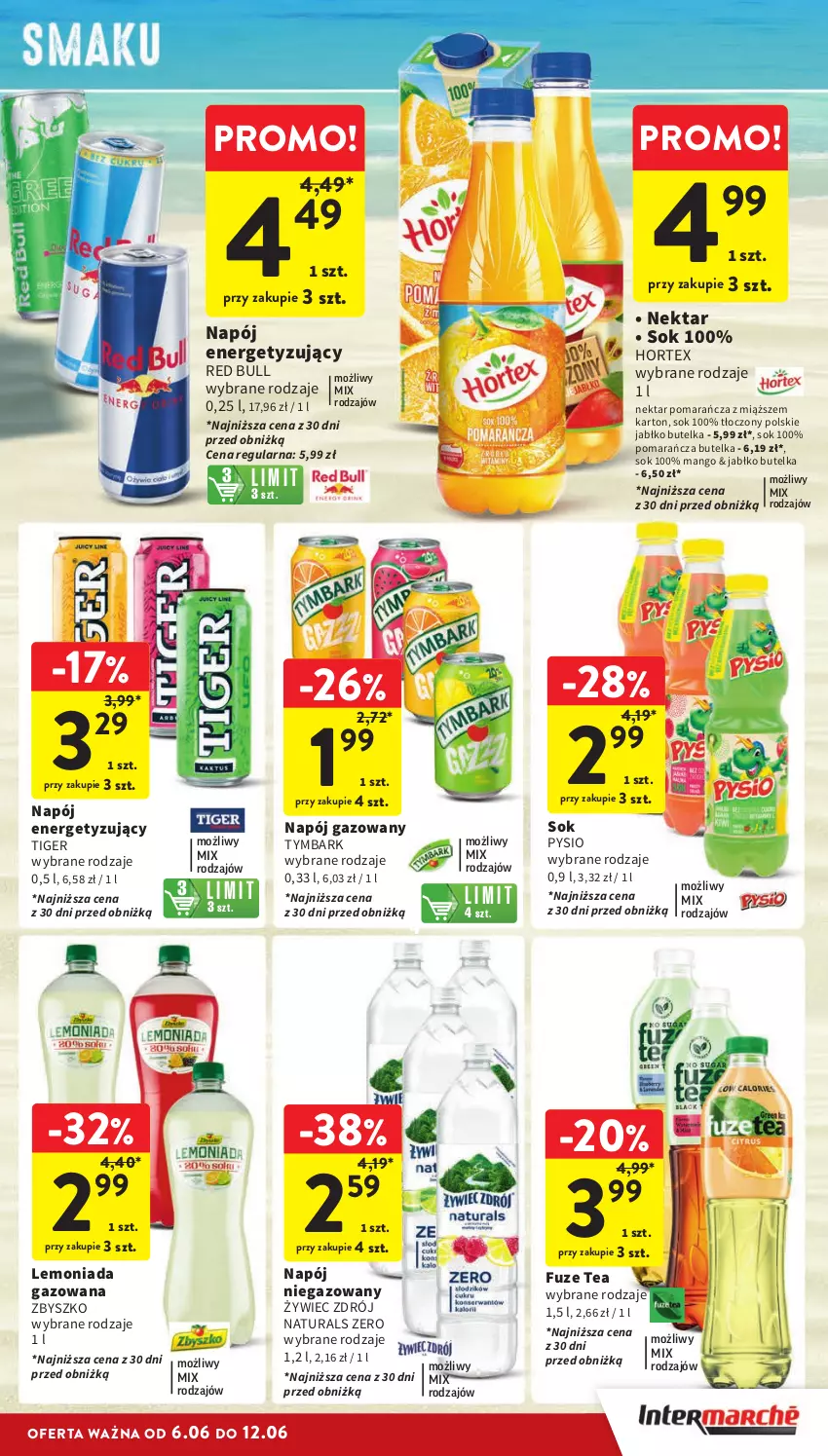 Gazetka promocyjna Intermarche - Gazetka Intermarche - ważna 06.06 do 12.06.2024 - strona 39 - produkty: Hortex, Lemoniada, Mango, Napój, Napój gazowany, Napój niegazowany, Nektar, Red Bull, Sok, Tiger, Tymbark