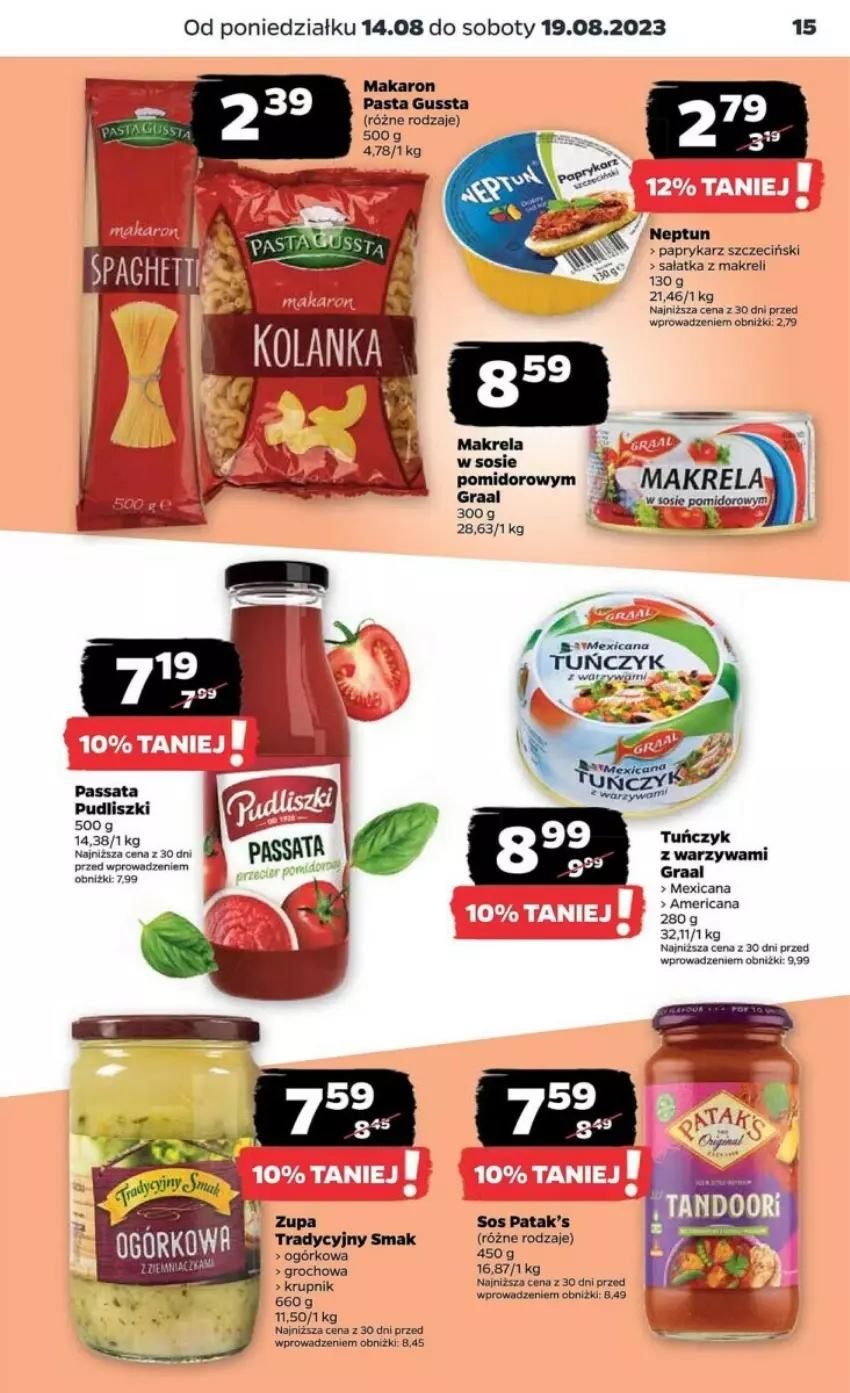 Gazetka promocyjna Netto - ważna 14.08 do 20.08.2023 - strona 7 - produkty: Gra, Graal, Groch, Makaron, Papryka, Paprykarz, Paprykarz szczeciński, Patak's, Pudliszki, Sałat, Sałatka, Sos, Tuńczyk, Warzywa