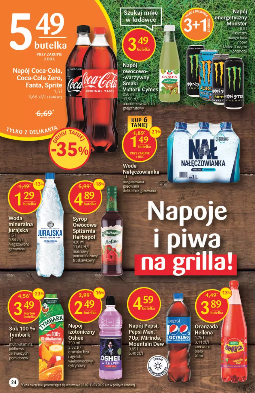 Gazetka promocyjna Delikatesy Centrum - Gazetka DC19 - ważna 19.05 do 25.05.2022 - strona 24 - produkty: 7up, Coca-Cola, Fa, Fanta, Gin, Hellena, Mango, Mirinda, Nałęczowianka, Napój, Napoje, Oranżada, Pepsi, Pepsi max, Piwa, Sok, Sprite, Syrop, Szpinak, Tatra, Tymbark, Woda