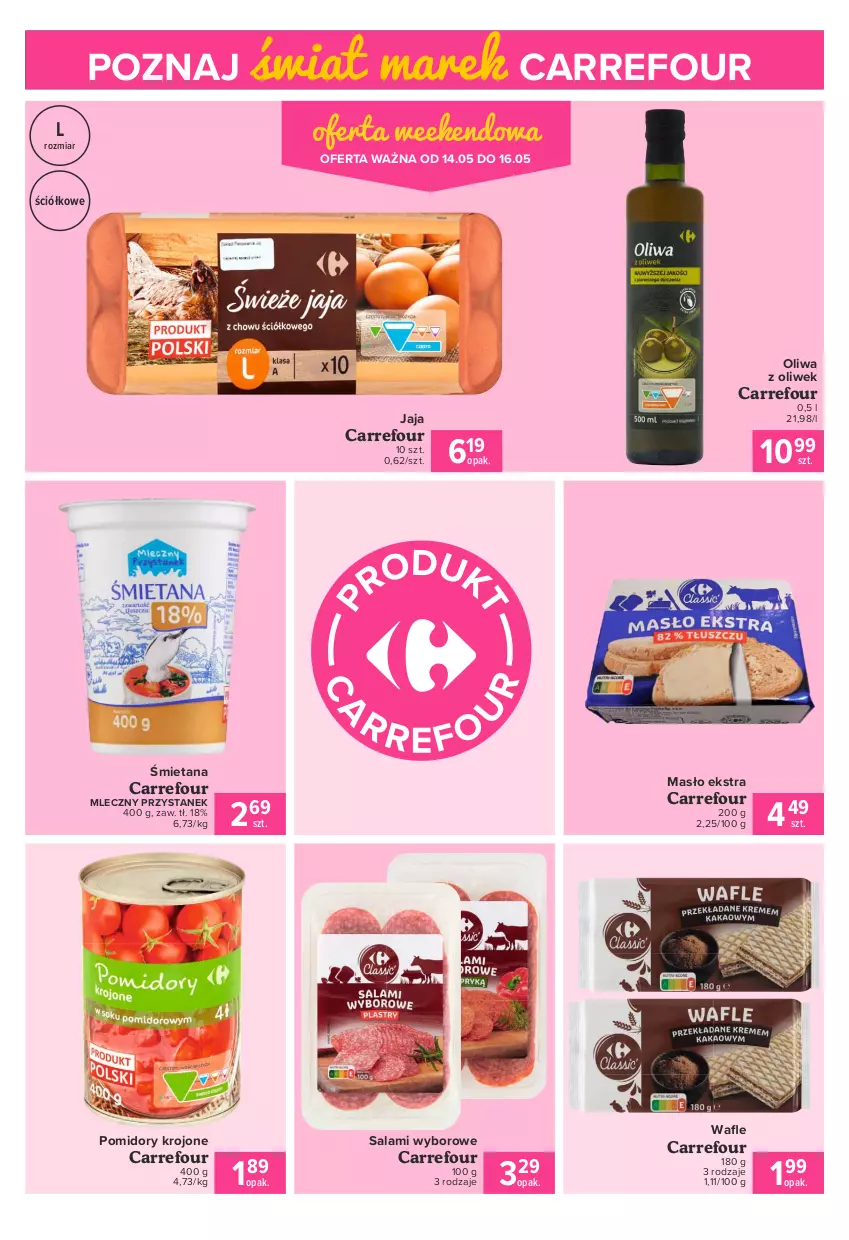 Gazetka promocyjna Carrefour - Gazetka Express - ważna 10.05 do 17.05.2021 - strona 4 - produkty: Jaja, Masło, Oliwa z oliwek, Pomidory, Pomidory krojone, Salami