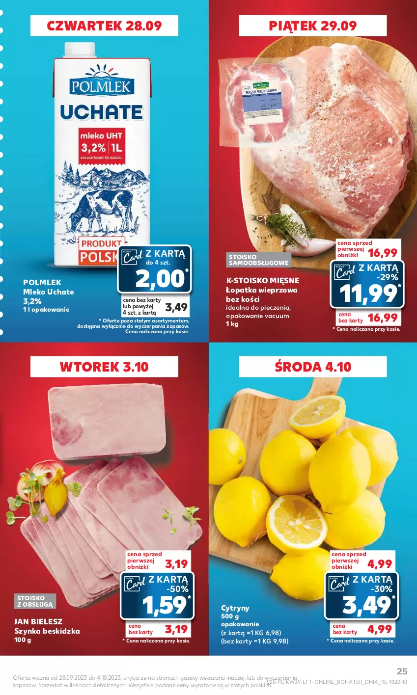 Gazetka promocyjna Kaufland - Gazetka tygodnia - ważna 28.09 do 04.10.2023 - strona 25 - produkty: Cytryny, Mleko, Piec, POLMLEK, Szynka