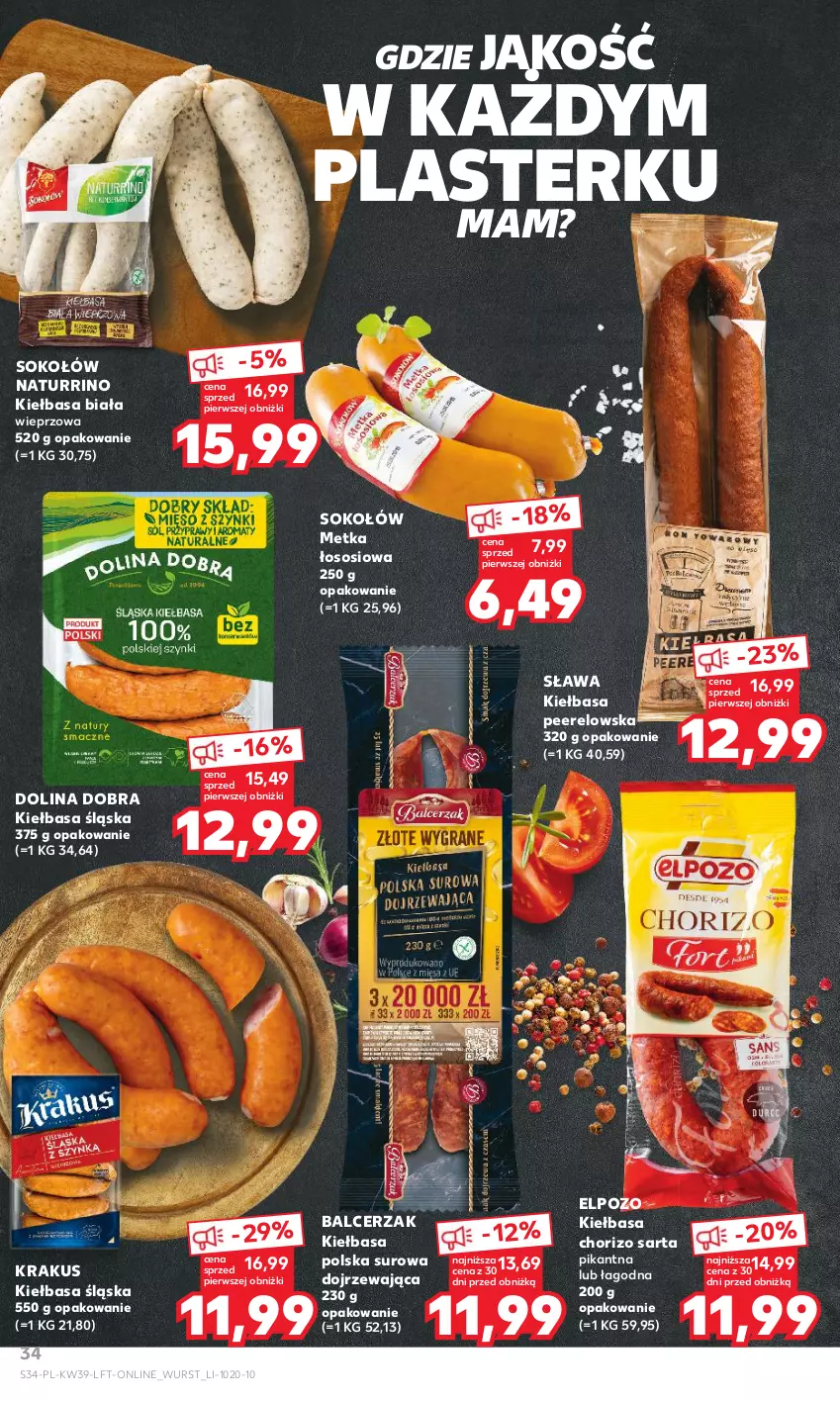 Gazetka promocyjna Kaufland - Gazetka tygodnia - ważna 28.09 do 04.10.2023 - strona 34 - produkty: Kiełbasa, Kiełbasa biała, Kiełbasa śląska, Krakus, Sok, Sokołów, Sos