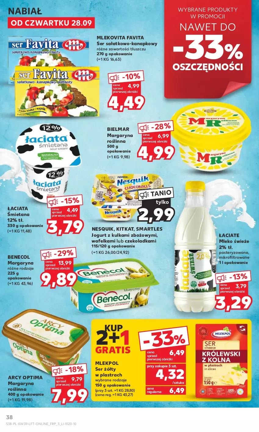 Gazetka promocyjna Kaufland - Gazetka tygodnia - ważna 28.09 do 04.10.2023 - strona 38 - produkty: Benecol, Fa, Favita, Gra, Jogurt, Margaryna, Mleko, Mlekovita, Nesquik, Optima, Sałat, Ser, Ser sałatkowo-kanapkowy