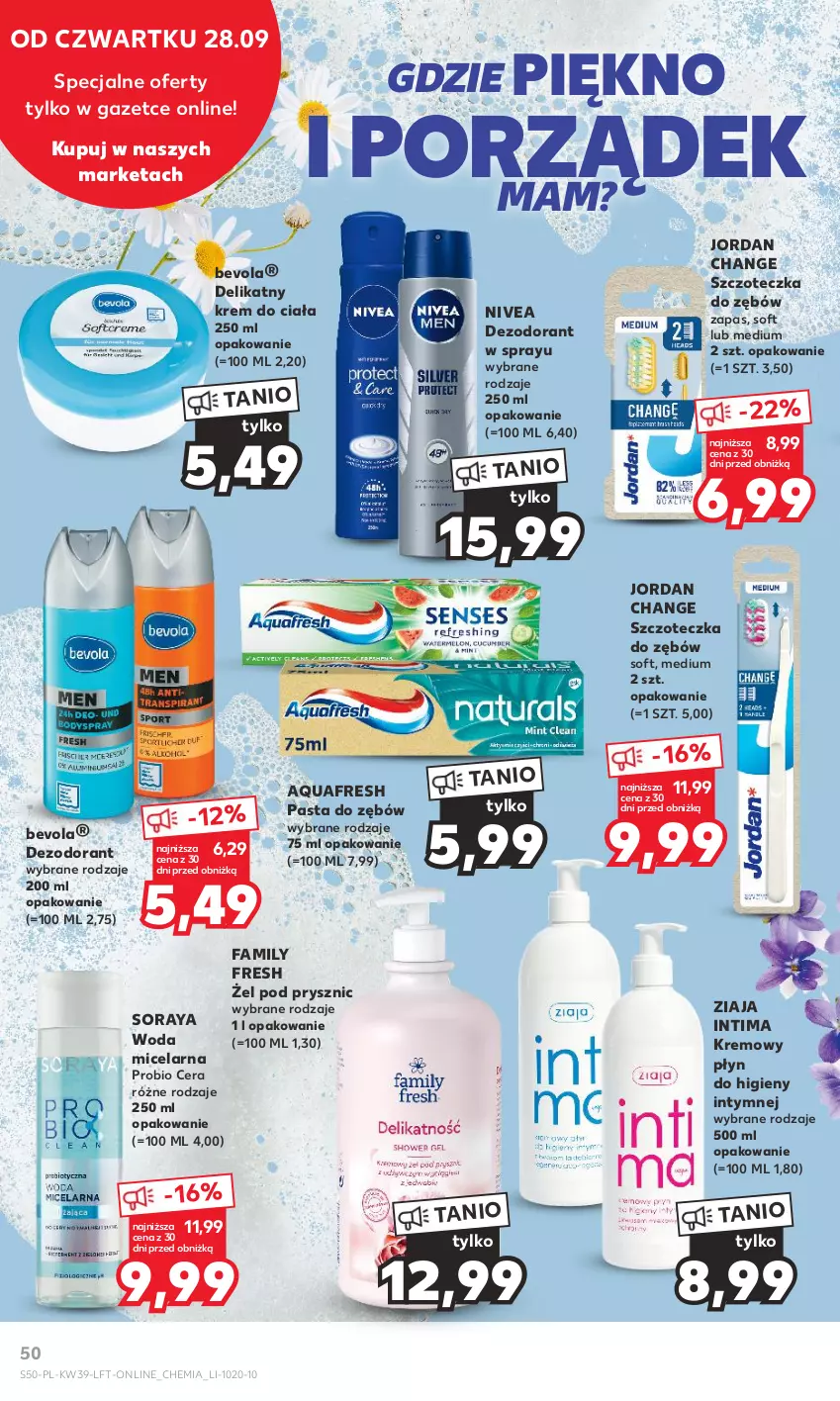 Gazetka promocyjna Kaufland - Gazetka tygodnia - ważna 28.09 do 04.10.2023 - strona 50 - produkty: Aquafresh, Dezodorant, Fa, Krem do ciała, Nivea, Pasta do zębów, Płyn do higieny intymnej, Por, Szczoteczka, Szczoteczka do zębów, Woda, Woda micelarna, Ziaja