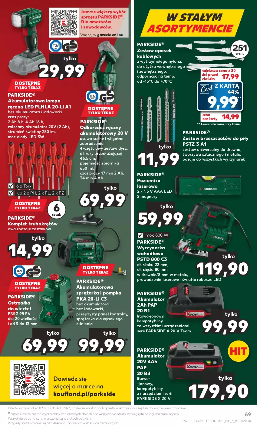 Gazetka promocyjna Kaufland - Gazetka tygodnia - ważna 28.09 do 04.10.2023 - strona 69 - produkty: Akumulator, Gra, Lampa, LG, Odkurzacz, Parkside, Pasek, Pompka, Por, Poziomica, Rum, Ser, Sok, Tera, Wyrzynarka