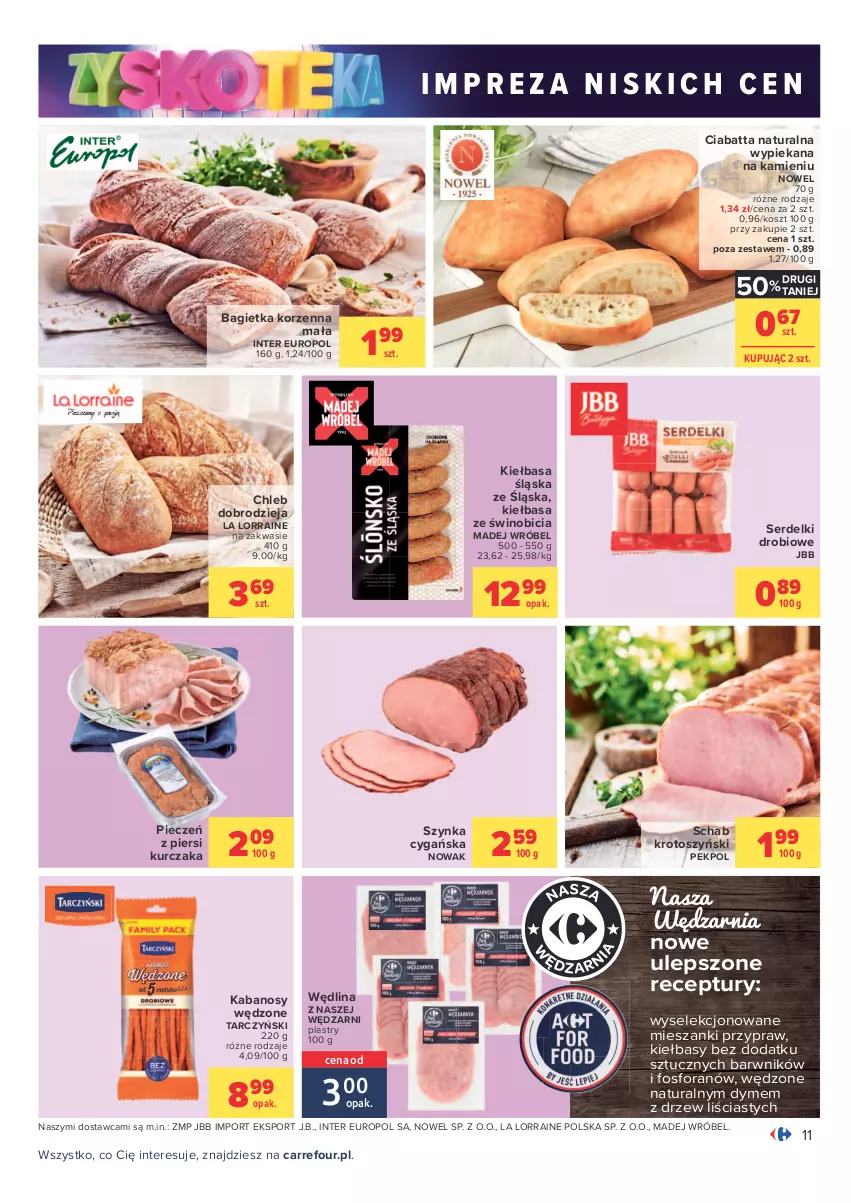 Gazetka promocyjna Carrefour - Gazetka Carrefour Zyskoteka - ważna 26.10 do 07.11.2021 - strona 11 - produkty: Bagietka, BIC, Chleb, Ciabatta, Kabanos, Kiełbasa, Kiełbasa śląska, Kosz, Kurczak, Madej Wróbel, NOWAK, Pekpol, Piec, Por, Schab krotoszyński, Ser, Serdelki, Sport, Szynka, Szynka cygańska, Tarczyński, Wędlina, Wino