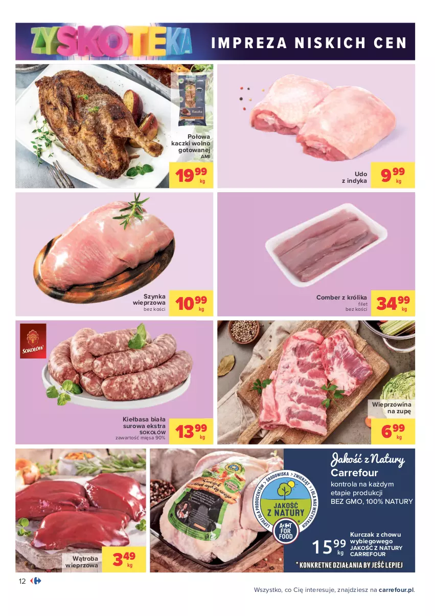 Gazetka promocyjna Carrefour - Gazetka Carrefour Zyskoteka - ważna 26.10 do 07.11.2021 - strona 12 - produkty: Kiełbasa, Kiełbasa biała, Królik, Kurczak, Sok, Sokołów, Szynka, Szynka wieprzowa, Wieprzowina