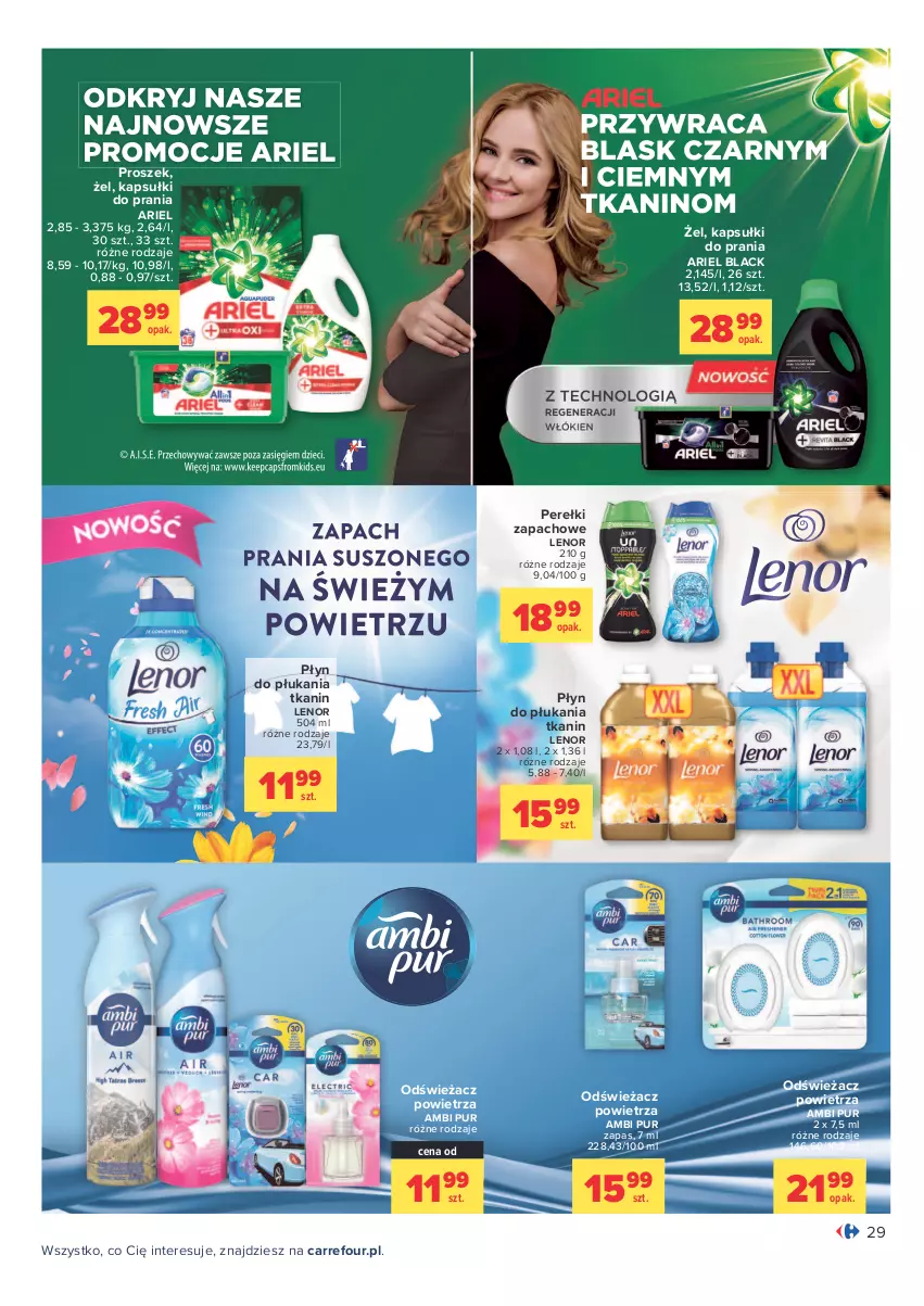 Gazetka promocyjna Carrefour - Gazetka Carrefour Zyskoteka - ważna 26.10 do 07.11.2021 - strona 29 - produkty: Ambi Pur, Ariel, Kapsułki do prania, Lack, Lenor, Odświeżacz powietrza, Perełki zapachowe, Płyn do płukania, Pur