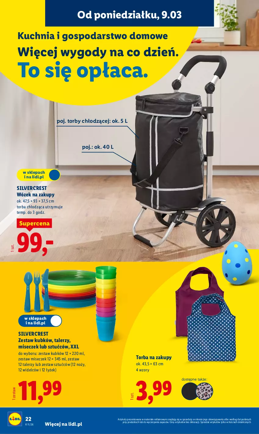 Gazetka promocyjna Lidl - Oferta ważna od 9.03 - ważna 09.03 do 14.03.2026 - strona 26 - produkty: Kuchnia, Noż, Silvercrest, Talerz, Torba, Torba na zakupy, Wózek, Wózek na zakupy, Zestaw sztućców
