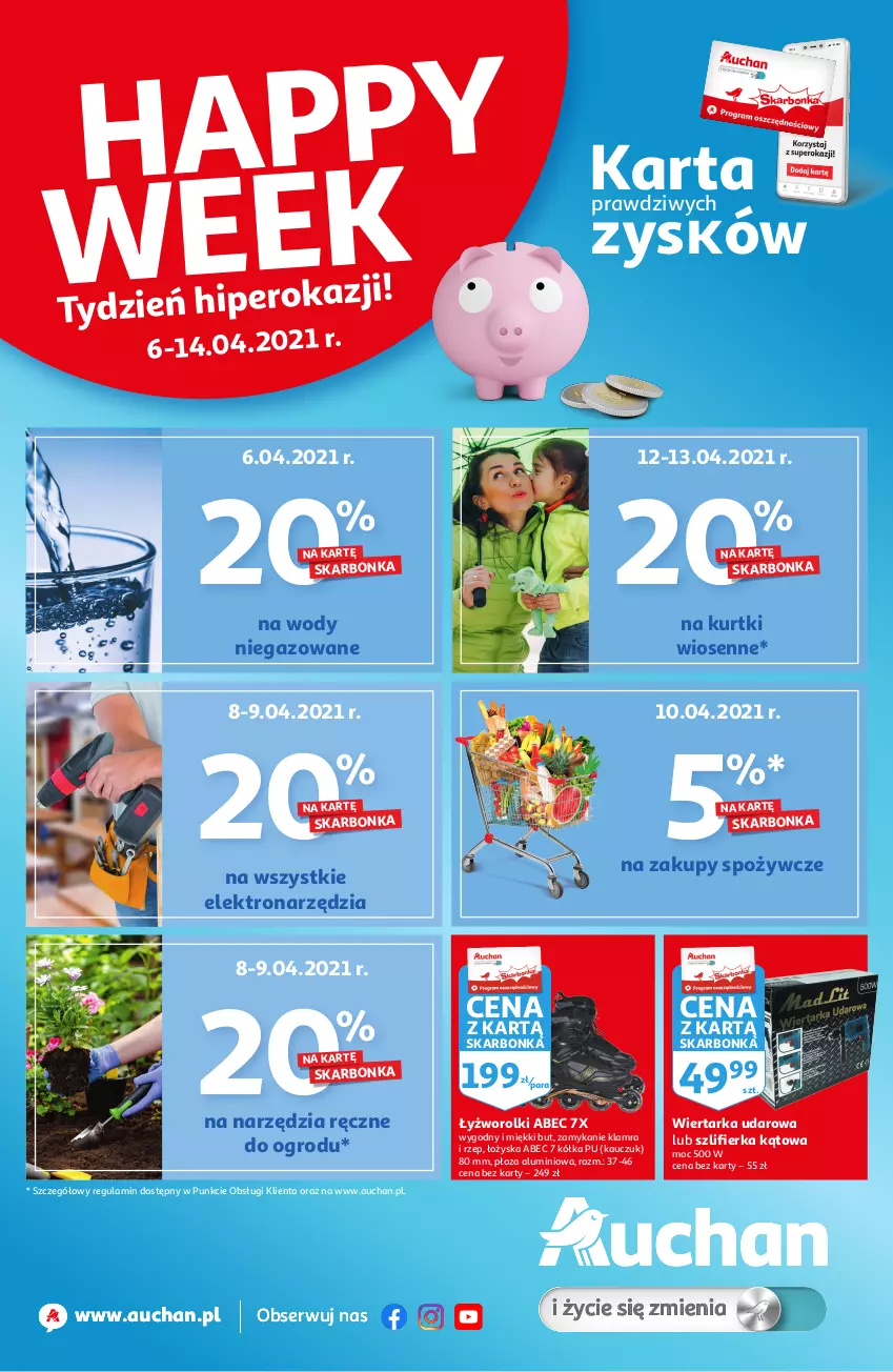 Gazetka promocyjna Auchan - Skarbonka #14 - ważna 06.04 do 14.04.2021 - strona 1 - produkty: Rolki, Ser, Szlifierka, Szlifierka kątowa, Tarka, Wiertarka, Wiertarka udarowa