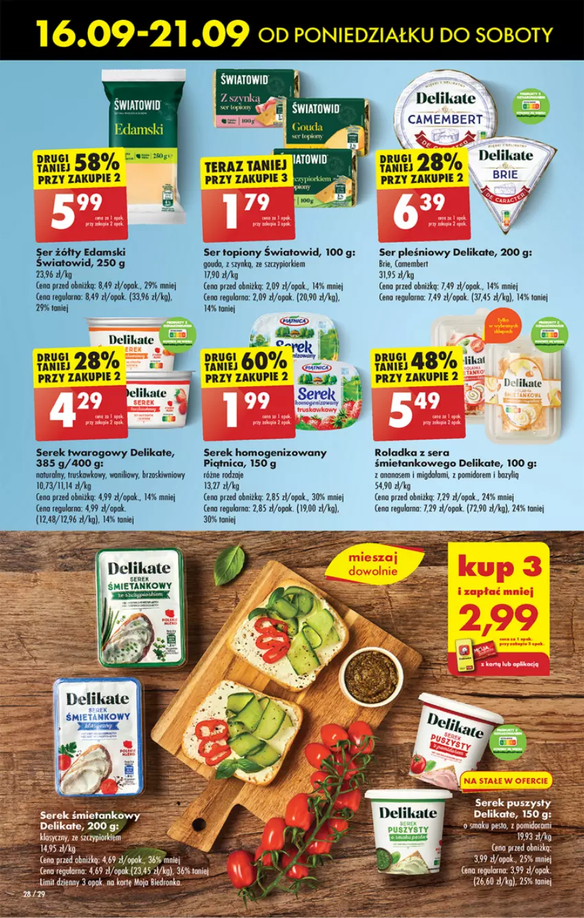 Gazetka promocyjna Biedronka - Od poniedzialku - ważna 16.09 do 21.09.2024 - strona 36 - produkty: Bazyl, Brie, Camembert, Gouda, LG, Piątnica, Ser, Ser pleśniowy, Ser topiony, Serek, Serek homogenizowany, Tera, Top