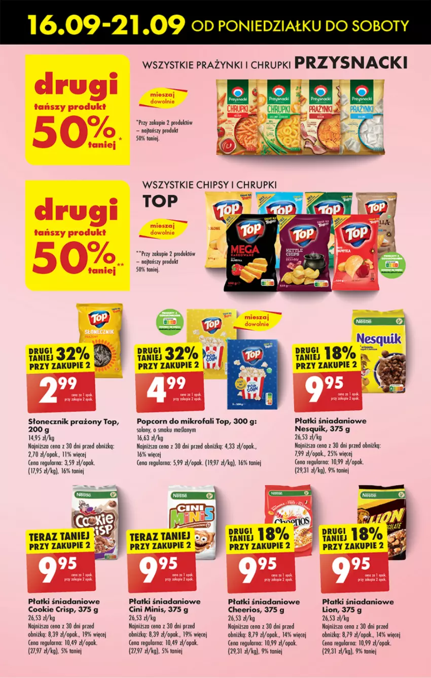 Gazetka promocyjna Biedronka - Od poniedzialku - ważna 16.09 do 21.09.2024 - strona 54 - produkty: Cheerios, Chrupki, Cini Minis, Danio, Fa, Lion, Nesquik, Popcorn, Przysnacki, Słonecznik prażony, Tera, Top