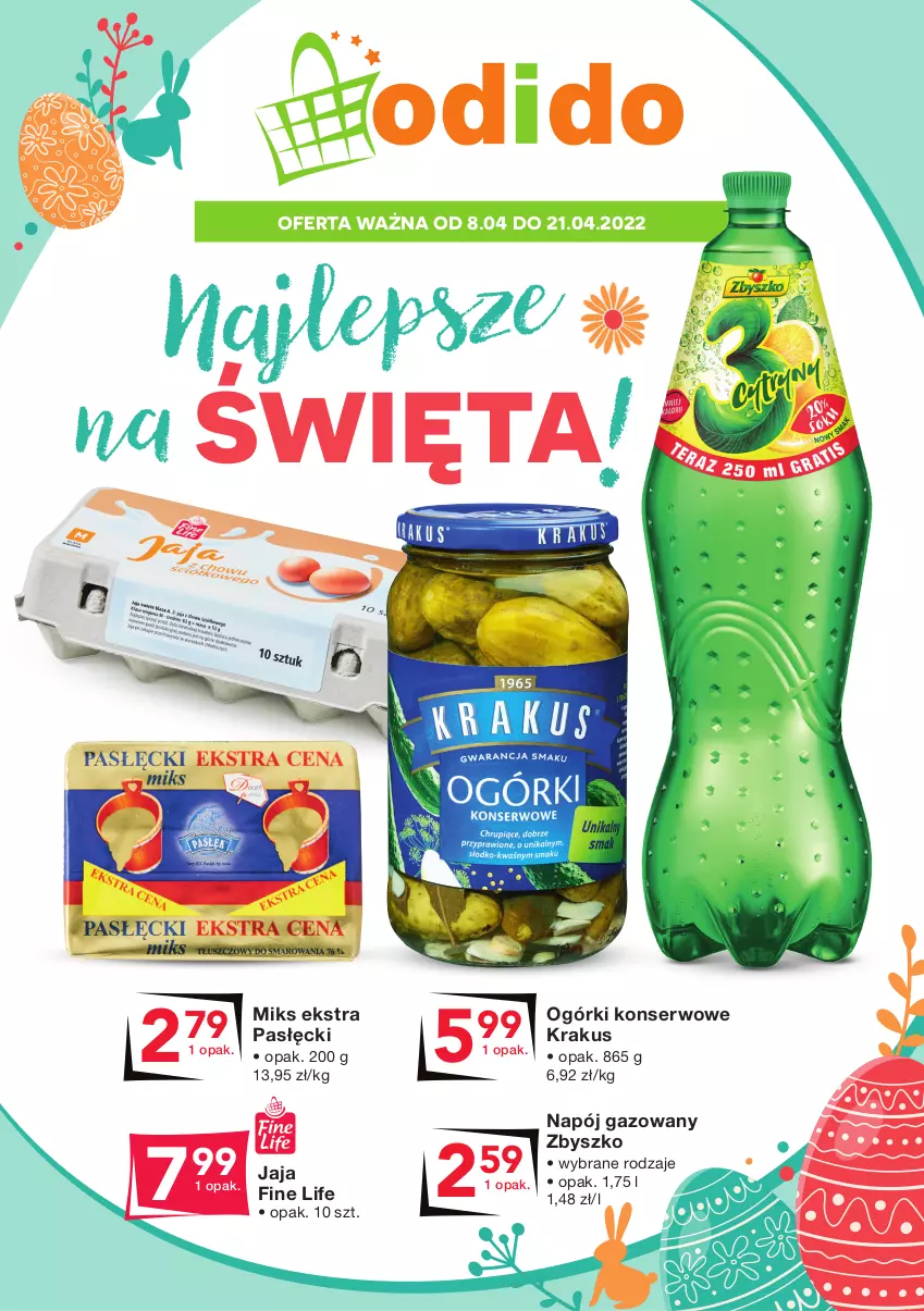 Gazetka promocyjna Odido - Najlepsze na ŚWIĘTA! - ważna 08.04 do 21.04.2022 - strona 1 - produkty: Jaja, Krakus, Napój, Napój gazowany, Ogórki konserwowe, Ser