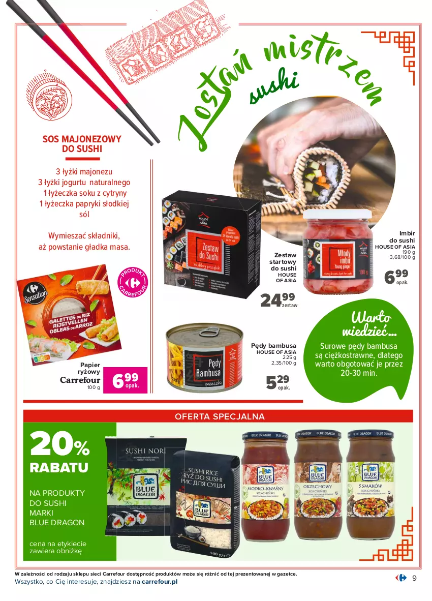 Gazetka promocyjna Carrefour - Gazetka Kuchnia azjatycka - ważna 02.08 do 14.08.2021 - strona 9 - produkty: Cytryny, House of Asia, Imbir, Jogurt, Majonez, Papier, Papier ryżowy, Pędy bambusa, Ryż, Sok, Sól, Sos, Sushi