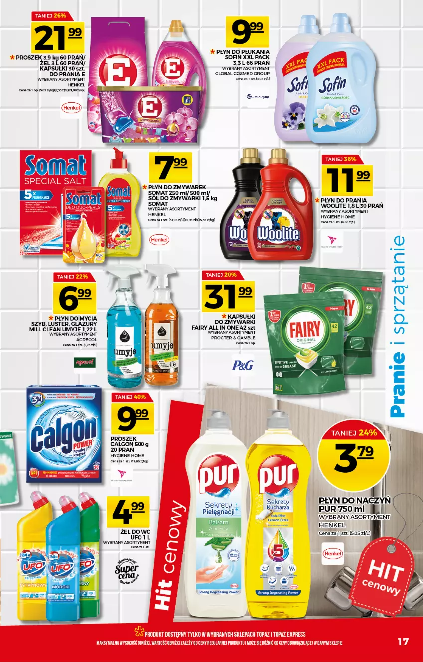 Gazetka promocyjna Topaz - Gazetka - ważna 22.04 do 28.04.2021 - strona 17 - produkty: Calgon, Fa, Fairy, Kret, Lazur, LG, Płyn do mycia, Płyn do płukania, Płyn do prania, Pur, Somat, Woolite, Zmywarki