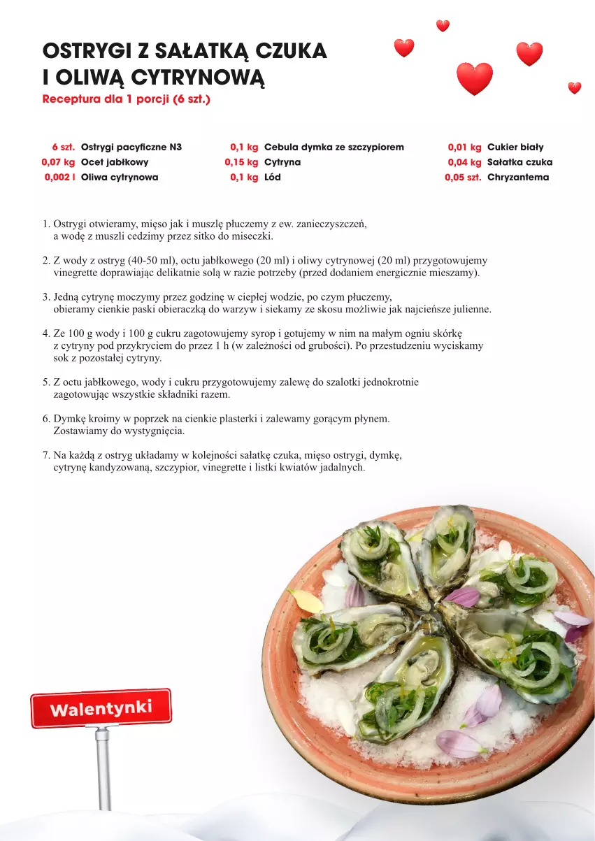 Gazetka promocyjna Makro - [Oferta specjalna] Receptury i produkty na walentynkowe dania - ważna 08.02 do 14.02.2022 - strona 1 - produkty: Cebula, Chryzantema, Cień, Cukier, Cytryny, Mięso, Mus, Ocet, Olej, Ostrygi, Plasterki, Por, Sałat, Sałatka, Sitko, Sok, Syrop, Szal