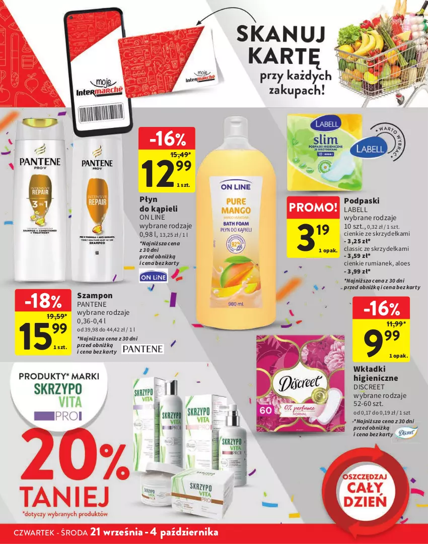 Gazetka promocyjna Intermarche - Gazetka Intermarche - ważna 21.09 do 04.10.2023 - strona 19 - produkty: Bell, Discreet, Pantene, Płyn do kąpieli, Podpaski, Rum, Szampon, Wkładki