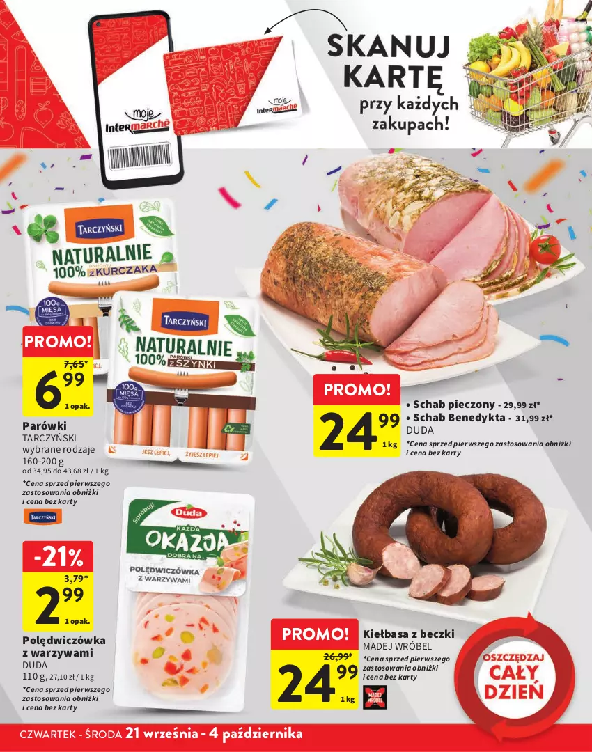 Gazetka promocyjna Intermarche - Gazetka Intermarche - ważna 21.09 do 04.10.2023 - strona 3 - produkty: Duda, Kiełbasa, Madej Wróbel, Parówki, Piec, Schab Benedykta, Schab pieczony, Tarczyński, Warzywa