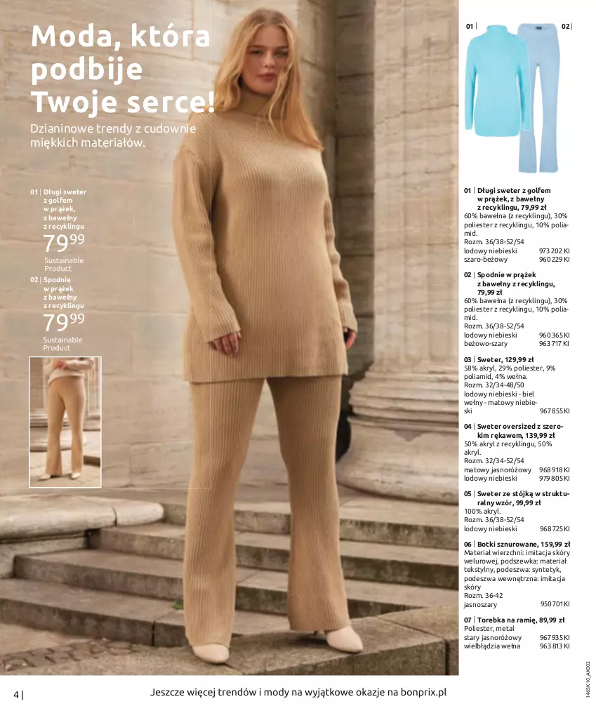 Gazetka promocyjna Bonprix - Moda, która podbije Twoje serce! - ważna 04.10.2022 do 04.04.2023 - strona 6 - produkty: Botki, Moda, Ser, Spodnie, Sweter, Torebka, Wełna