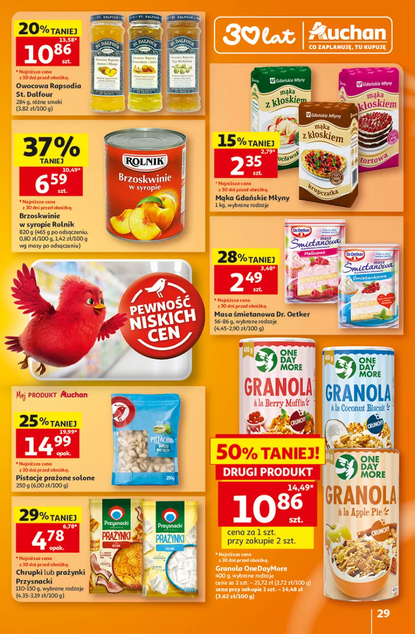 Gazetka promocyjna Auchan - Gazetka 30 Lat Hipermarket Auchan - ważna 06.08 do 12.08.2026 - strona 29 - produkty: Brzoskwinie, Chrupki, Dr. Oetker, Mąka, Pistacje, Przysnacki, Rolnik, Syrop