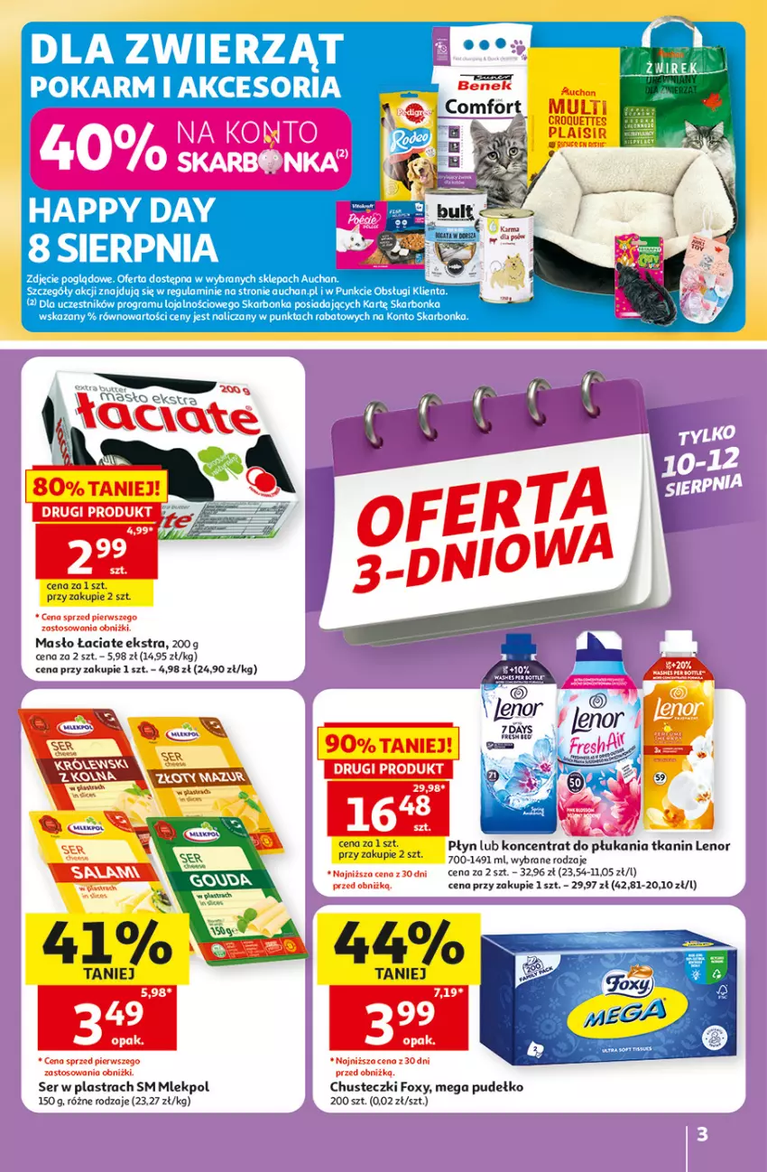 Gazetka promocyjna Auchan - Gazetka 30 Lat Hipermarket Auchan - ważna 06.08 do 12.08.2026 - strona 3 - produkty: 7 Days, Chusteczki, Foxy, Lenor, Masło, Pudełko, Ser